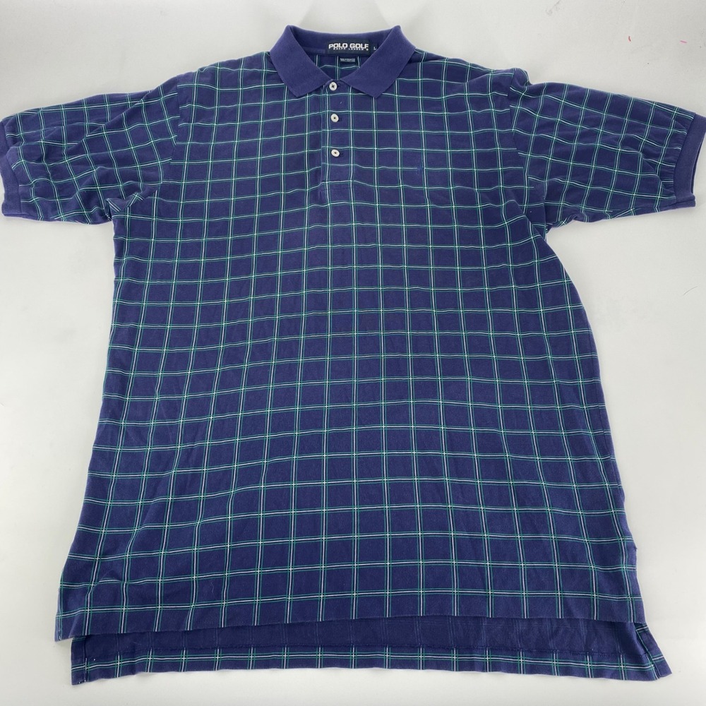 Polo Golf Ralph Lauren Plaid Polo Shirt Mens Large Blue Green Classic Fit